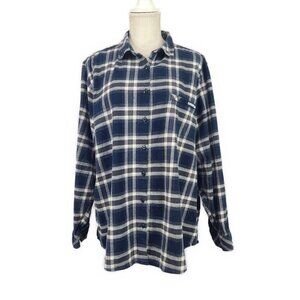 Caterpillar Flannel Button Up Womens 2XL Workwear Blue Plaid Long Sleeve